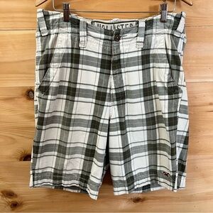 Hollister Men's 100% Cotton White, Black, Blue Plaid Board/Surfer Shorts Size 32